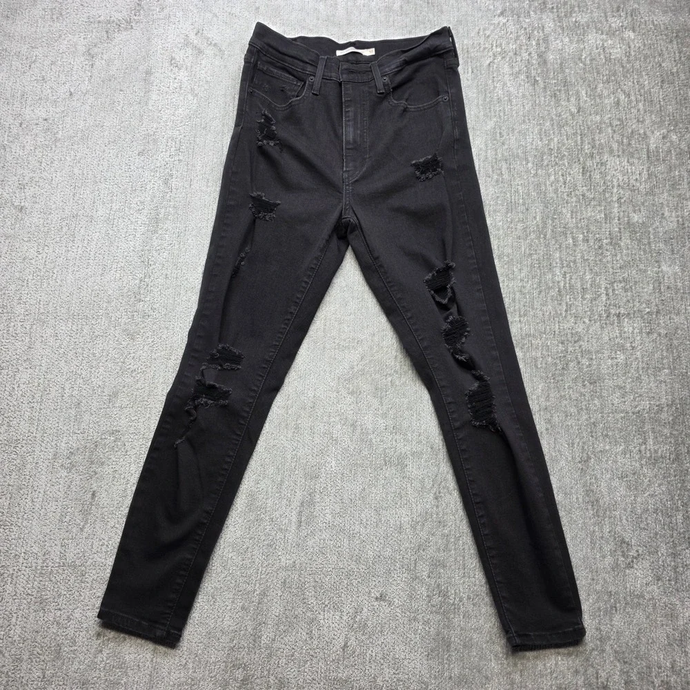 Levi Strauss Mile High Super Skinny Black Distressed Jeans Women Size 30